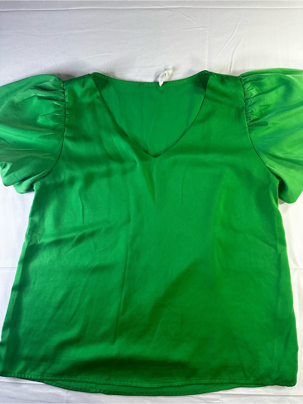 eesome Emerald V-Neck Puff Sleeve Blouse